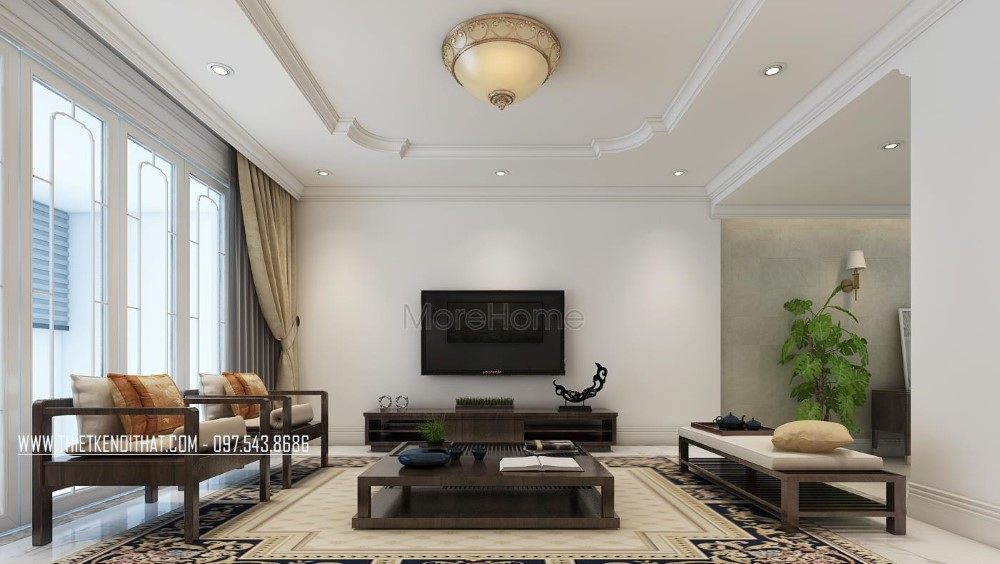 Thiết kế nội thất phòng khách nhà liên kề tại khu đô thị Văn Quán